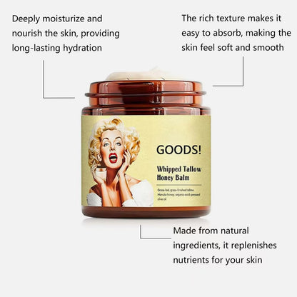 Skin care products: T-face cream, Monroe Cream, honey and beef tallow